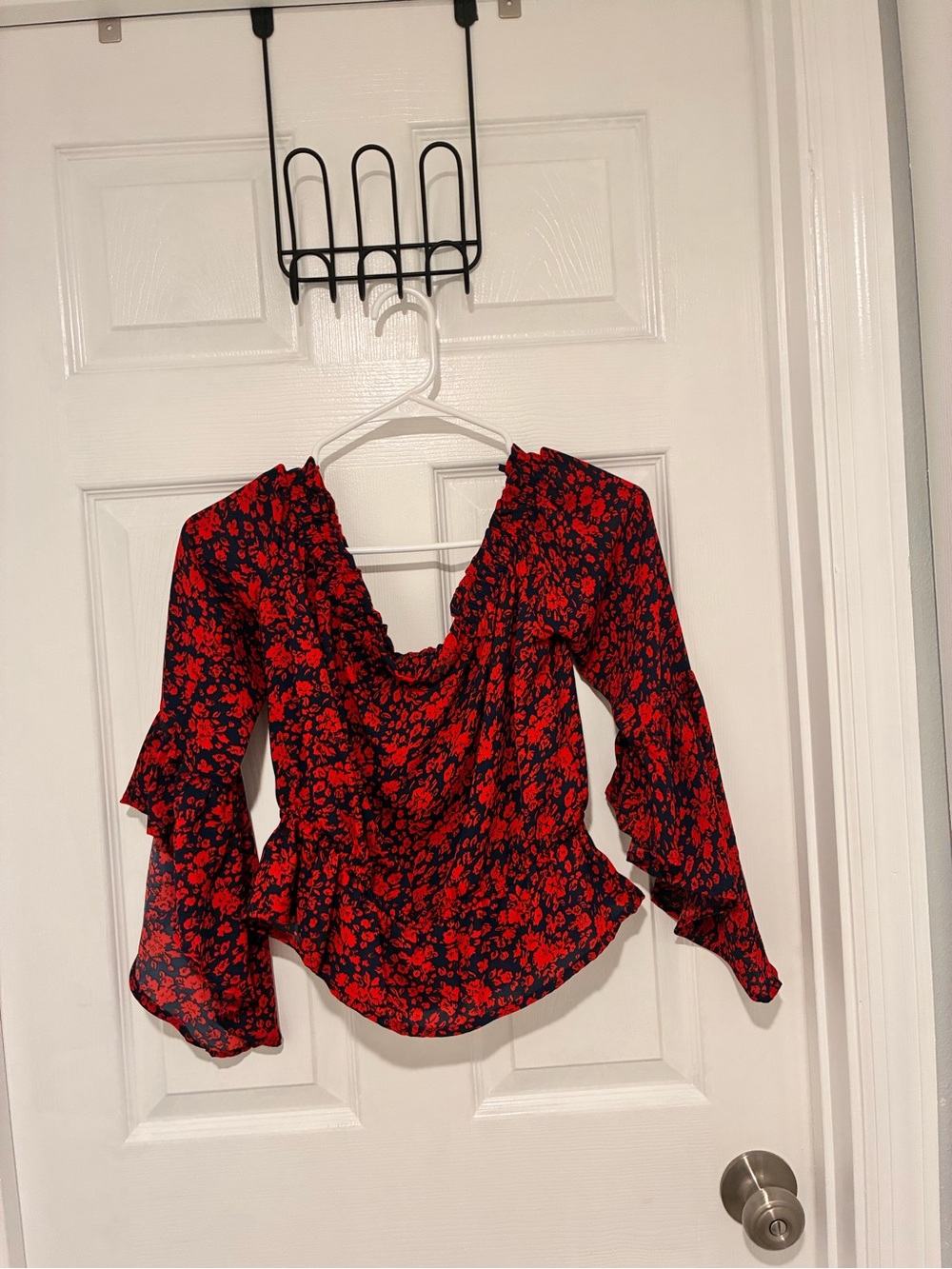 Women’s Red Floral Smocked Peplum Top